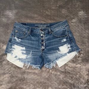 American Eagle Outfitters Dark Blue Frayed Jean Shorts